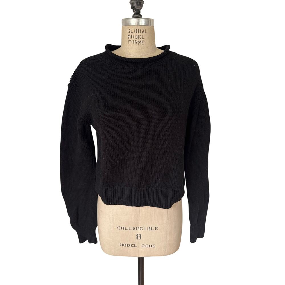 LAUDE THE LABEL Rollneck Sweater in Black Size Large Cotton